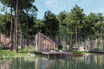 Projekt domu letniskowego D434 - wersja drewniana - parterowy dom o powierzchni 41,49 m², dach jednospadowy - ujęcie 2