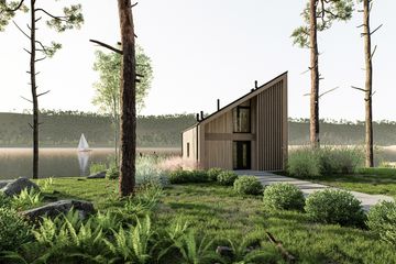 Projekt domu letniskowego D434 - wersja drewniana - parterowy dom o powierzchni 41,49 m², dach jednospadowy - ujęcie 3