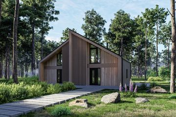 Projekt domu letniskowego D434A - wersja drewniana - parterowy dom o powierzchni 82,98 m², dach dwuspadowy - ujęcie 2