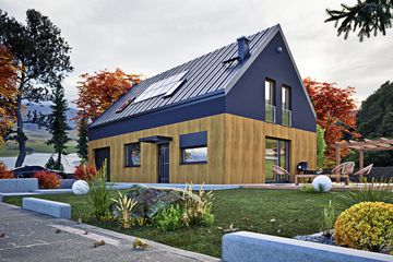 Projekt domu Hazi z garażem 1-st. [A] - parterowy z poddaszem dom o powierzchni 123,80 m², dach dwuspadowy - ujęcie 2