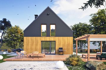 Projekt domu Hazi z garażem 1-st. [A] - parterowy z poddaszem dom o powierzchni 123,80 m², dach dwuspadowy - ujęcie 3