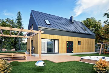 Projekt domu Hazi z garażem 1-st. [A] - parterowy z poddaszem dom o powierzchni 123,80 m², dach dwuspadowy - ujęcie 4