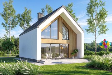 Projekt domu Lungo 4 mini modern - parterowy z poddaszem dom o powierzchni 84,64 m², dach dwuspadowy - ujęcie 4