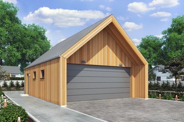 Projekt garażu G359A garaż dwustanowiskowy - parterowy dom o powierzchni 52,99 m², dach dwuspadowy - ujęcie frontu