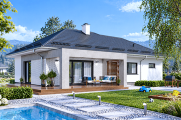 Projekt domu APS 285 + G ECO - parterowy dom o powierzchni 83,60 m², dach kopertowy - ujęcie 2