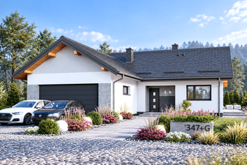 Projekt domu APS 347+G ECO - parterowy dom o powierzchni 98,20 m², dach dwuspadowy - ujęcie 2
