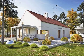 Projekt domu Lena II bez garażu [B] - parterowy dom o powierzchni 106,10 m², dach dwuspadowy, koszt budowy 328 000 zł - ujęcie frontu