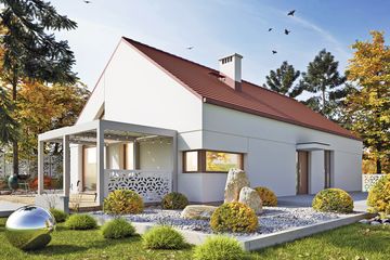 Projekt domu Lena II bez garażu [B] - parterowy dom o powierzchni 106,10 m², dach dwuspadowy, koszt budowy 318 000 zł - ujęcie frontu