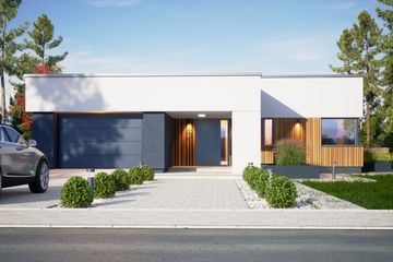 Projekt domu Klara VIII z garażem 1-st. [A] - parterowy dom o powierzchni 123,60 m², dach płaski - ujęcie 2
