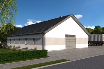 Projekt garażu G349 - parterowy dom o powierzchni 257,77 m², dach dwuspadowy - ujęcie frontu