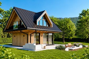 Projekt domu Nasz Domek - parterowy z poddaszem dom o powierzchni 42,70 m², dach dwuspadowy - ujęcie 2