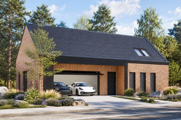 Projekt garażu G-02 - parterowy dom o powierzchni 123,94 m², dach dwuspadowy - ujęcie frontu
