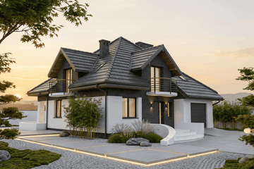 Projekt domu Elegans I PG1 - parterowy z poddaszem dom o powierzchni 138,38 m², dach namiotowy, koszt budowy 390 000 zł - ujęcie frontu