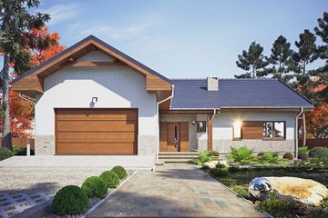 Projekt domu Gąska IV A z garażem 1-st. [A] - parterowy dom o powierzchni 119,40 m², dach dwuspadowy - ujęcie 2