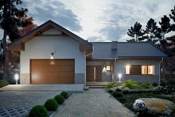 Projekt domu Gąska IV A z garażem 1-st. [A] - parterowy dom o powierzchni 119,40 m², dach dwuspadowy - ujęcie 3