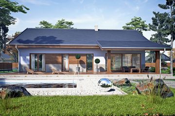 Projekt domu Gąska IV A z garażem 1-st. [A] - parterowy dom o powierzchni 119,40 m², dach dwuspadowy - ujęcie 4