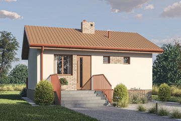 Projekt domu D442 - Bogusia - parterowy dom o powierzchni 39,80 m², dach dwuspadowy, koszt budowy 118 000 zł - ujęcie frontu
