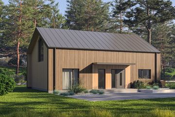 Projekt domu D445 - wersja drewniana - parterowy dom o powierzchni 133,10 m², dach dwuspadowy - ujęcie 2