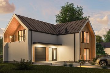 Projekt domu D444 wersja drewniana - parterowy z poddaszem dom o powierzchni 160,11 m², dach dwuspadowy - ujęcie 4