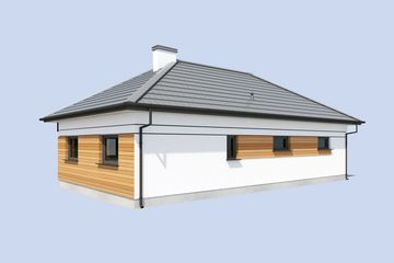 Projekt garażu G363A garaż dwustanowiskowy z pomieszczeniami gospodarczymi - parterowy dom o powierzchni 75,80 m², dach kopertowy - ujęcie 4