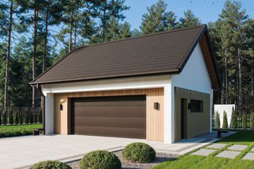 Projekt garażu BK-60 - parterowy dom o powierzchni 44,60 m², dach dwuspadowy - ujęcie frontu