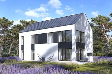 Projekt domu B-470 - z pełnym piętrem dom o powierzchni 70,38 m², dach dwuspadowy - ujęcie frontu
