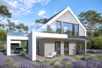 Projekt domu N-136 - parterowy z poddaszem dom o powierzchni 135,08 m², dach dwuspadowy, koszt budowy 347 000 zł - ujęcie frontu