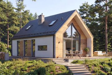 Projekt domu Karo - parterowy dom o powierzchni 64,40 m², dach dwuspadowy - ujęcie frontu