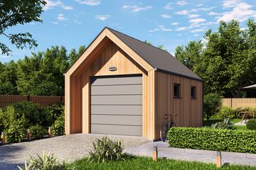 Projekt garażu G364A garaż jednostanowiskowy - parterowy dom o powierzchni 18,98 m², dach dwuspadowy - ujęcie frontu