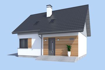 Projekt domu Santorini 2 szkielet drewniany - parterowy z poddaszem dom o powierzchni 90,83 m², dach dwuspadowy - ujęcie 4
