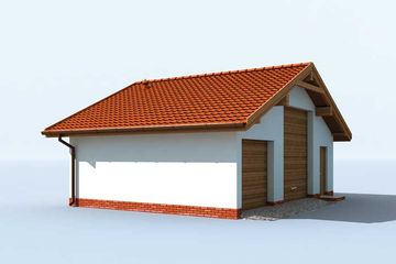 Projekt garażu G1B szkielet drewniany garaż dwustanowiskowy - parterowy dom o powierzchni 55,70 m², dach dwuspadowy - ujęcie 3