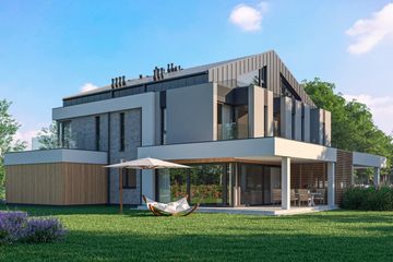 Projekt domu D449 - Zabudowa bliźniacza - z pełnym piętrem dom o powierzchni 502,20 m², dach dwuspadowy - ujęcie frontu