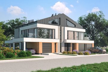 Projekt domu D449 - Zabudowa bliźniacza - z pełnym piętrem dom o powierzchni 502,20 m², dach dwuspadowy - ujęcie 2