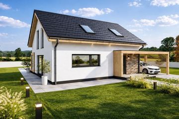 Projekt domu D2-85 - parterowy z poddaszem dom o powierzchni 84,50 m², dach dwuspadowy - ujęcie 3