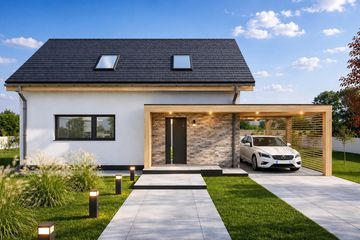 Projekt domu D2S-85 - parterowy z poddaszem dom o powierzchni 84,50 m², dach dwuspadowy - ujęcie 2