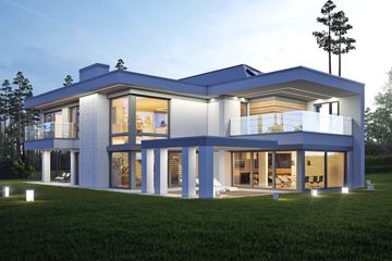 Projekt domu LK&1321 - z pełnym piętrem dom o powierzchni 308,78 m², dach kopertowy, koszt budowy 1 059 000 zł - ujęcie frontu