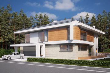 Projekt domu LK&1305 - z pełnym piętrem dom o powierzchni 243,88 m², dach kopertowy, koszt budowy 761 000 zł - ujęcie frontu