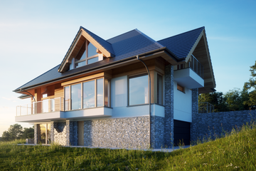 Projekt domu LK&1304 - parterowy z poddaszem dom o powierzchni 269,57 m², dach kopertowy, koszt budowy 800 000 zł - ujęcie frontu