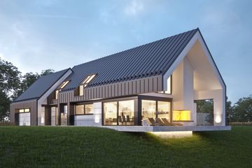 Projekt domu LK&1302 - parterowy z poddaszem dom o powierzchni 174,14 m², dach dwuspadowy, koszt budowy 572 000 zł - ujęcie frontu