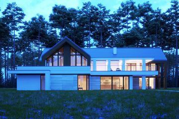 Projekt domu LK&1301 - parterowy z poddaszem dom o powierzchni 374,89 m², dach wielospadowy, koszt budowy 1 114 000 zł - ujęcie frontu
