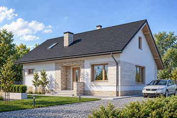 Projekt domu LK&1273 - parterowy dom o powierzchni 87,53 m², dach dwuspadowy, koszt budowy 273 000 zł - ujęcie frontu