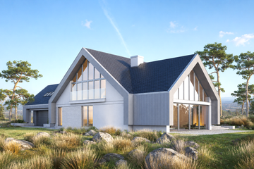Projekt domu LK&1140 - parterowy z poddaszem dom o powierzchni 311,88 m², dach dwuspadowy, koszt budowy 939 000 zł - ujęcie frontu