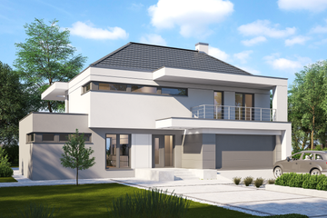 Projekt domu LK&1131 - z pełnym piętrem dom o powierzchni 174,21 m², dach kopertowy, koszt budowy 480 000 zł - ujęcie frontu