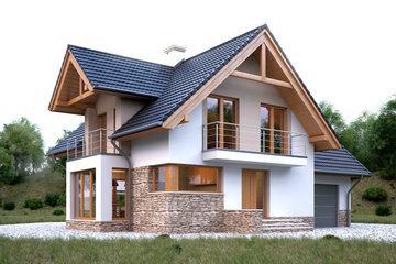 Projekt domu LK&1130 - parterowy z poddaszem dom o powierzchni 134,95 m², dach dwuspadowy, koszt budowy 362 000 zł - ujęcie frontu
