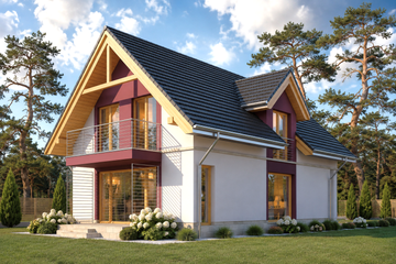 Projekt domu LK&1128 - parterowy z poddaszem dom o powierzchni 123,88 m², dach dwuspadowy, koszt budowy 338 000 zł - ujęcie frontu