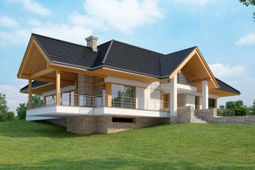 Projekt domu LK&1127 - parterowy z poddaszem dom o powierzchni 194,64 m², dach wielospadowy, koszt budowy 630 000 zł - ujęcie frontu