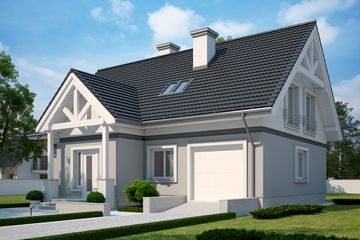 Projekt domu LK&1124 - parterowy z poddaszem dom o powierzchni 126,10 m², dach dwuspadowy, koszt budowy 365 000 zł - ujęcie frontu