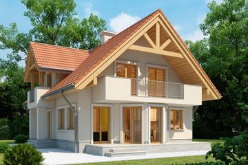 Projekt domu LK&1122 - parterowy z poddaszem dom o powierzchni 132,91 m², dach dwuspadowy, koszt budowy 373 000 zł - ujęcie frontu