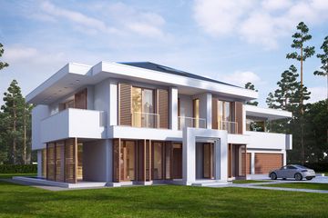 Projekt domu LK&1121 - z pełnym piętrem dom o powierzchni 286,18 m², dach kopertowy, koszt budowy 950 000 zł - ujęcie frontu