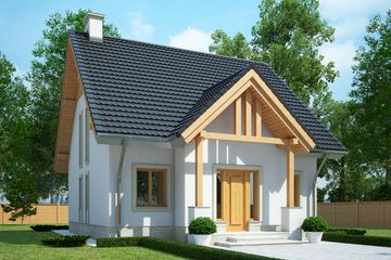 Projekt domu LK&1119 - parterowy z poddaszem dom o powierzchni 116,89 m², dach dwuspadowy, koszt budowy 326 000 zł - ujęcie frontu